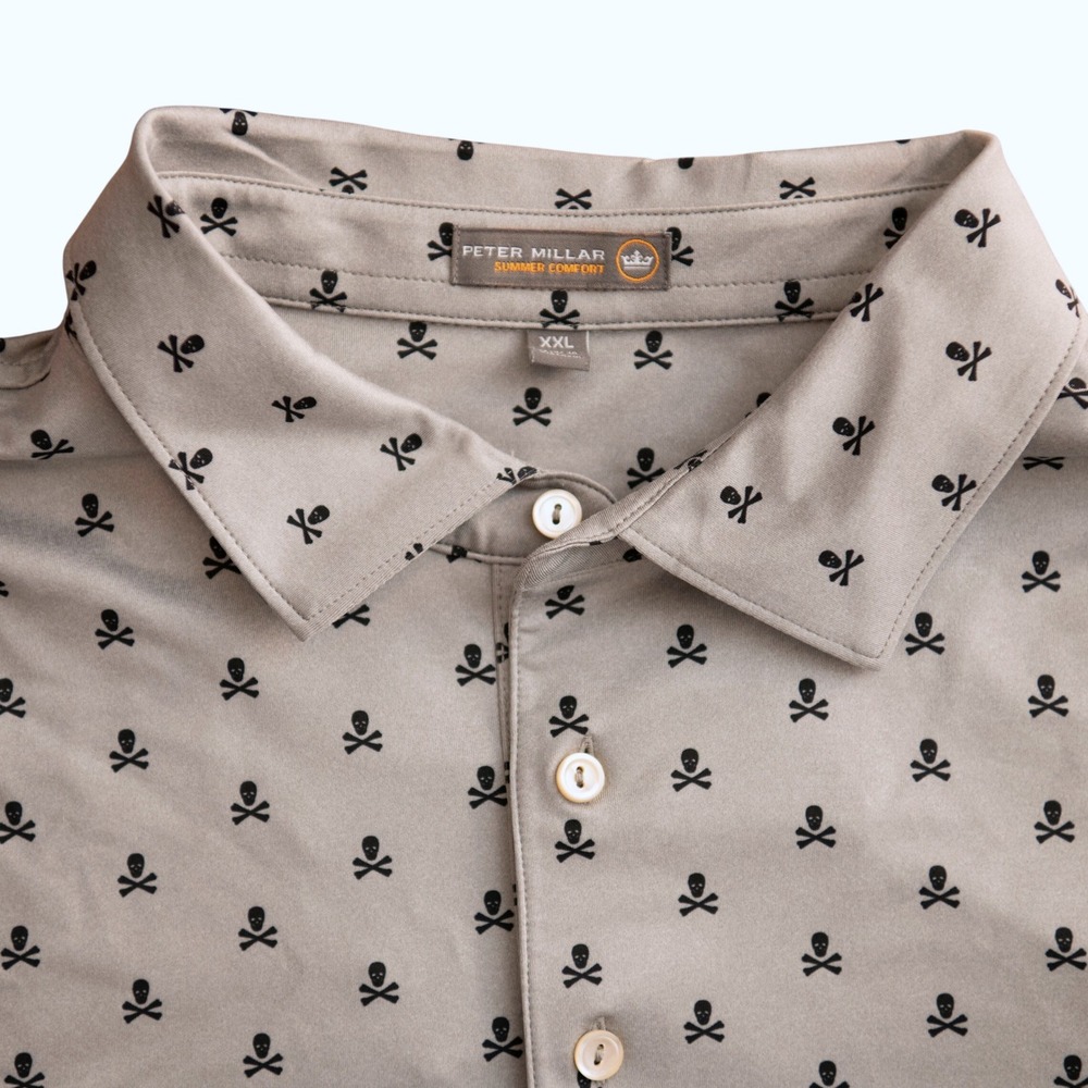 Peter Millar Golf Polo XXL Summer Comfort Skull Crossbones Fun Print Edgy Prep